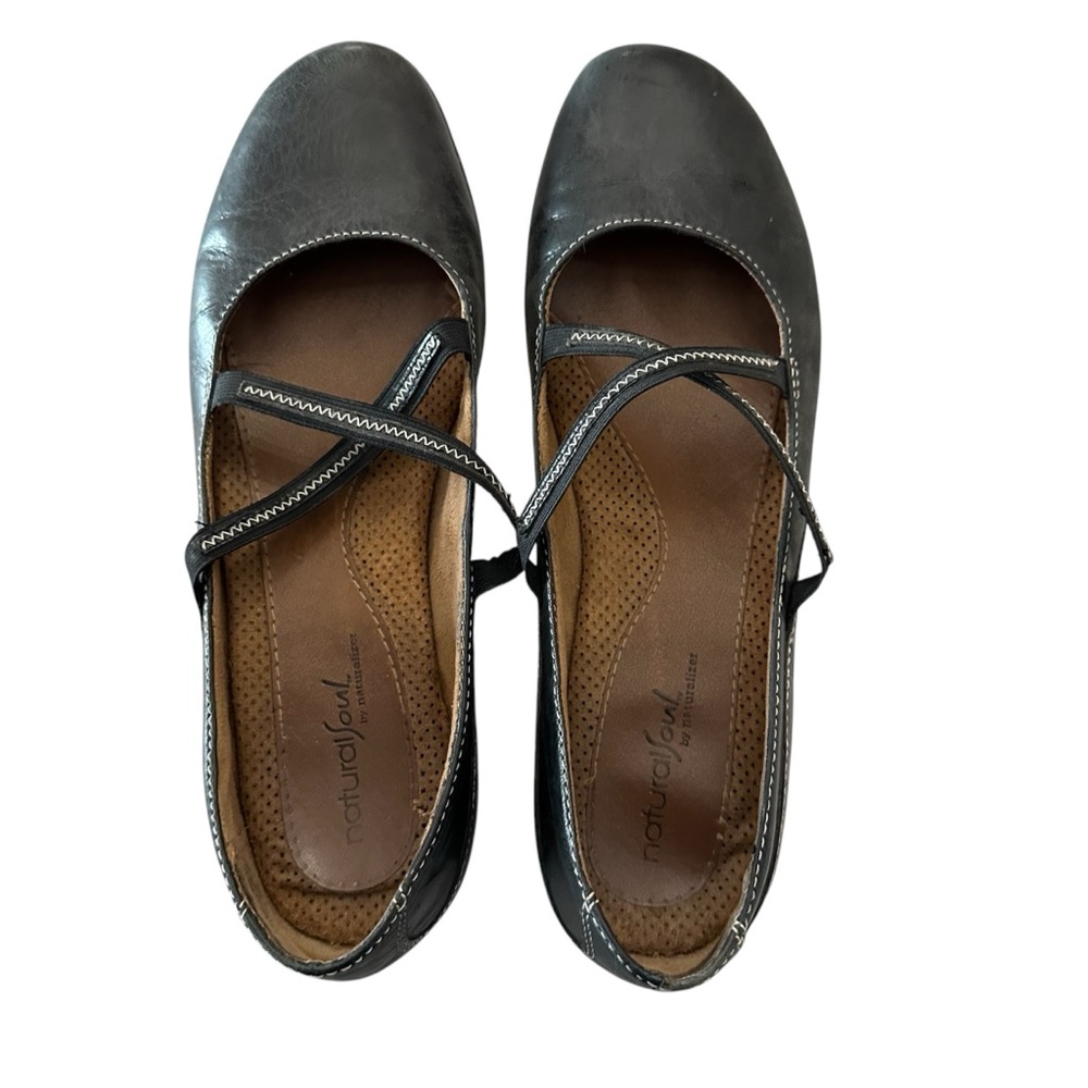 Natural Soul by Naturalizer Nayton-9 Women’s Black Leather Flats Size 9.5M GUC